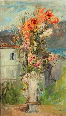 Cesare Monti (Brescia 1891-Bellano 1959)  - Vaso di fiori all'aperto