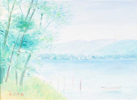 Umberto Lilloni (Milano 1898-1980)  - Lago Maggiore a Luino, 1967