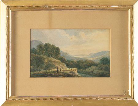 Giuseppe Palizzi (Lanciano, 1812 – Parigi, 1888). Paesaggio con due figure.