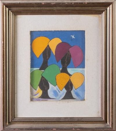 Pino Caruso (Bengasi 1922 - Roma 1993). Figure femminili con cappelli colorati, 1976.