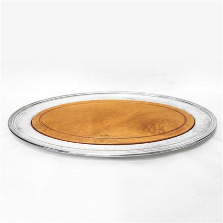 Vassoio ovale silver plated con tagliere in legno estraibile