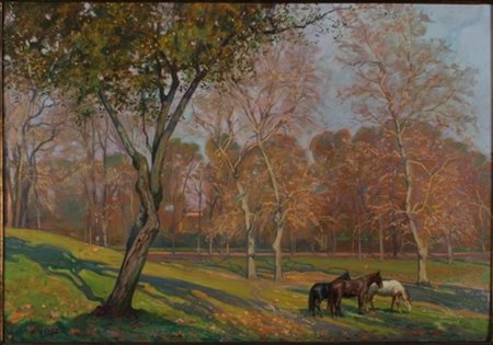 Raniero Aureli Roma 1885 – 1975 Villa Umberto olio su cartone cm 34 x 50...