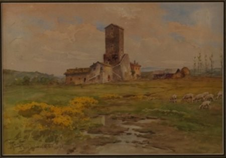 Filippo Anivitti Roma 1876 – 1955 Torre Salaria acquerello cm 40 x 65 firmato...