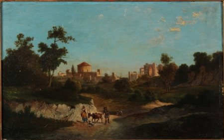 Franz Kargl 1834 – 1890 circa Paesaggio laziale olio su tavola cm 38 x 57...