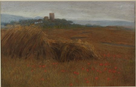 Filippo Anivitti Roma 1876 – 1955 Appia antica e papaveri pastelli cm 32x50...