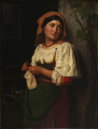 Scipione Vannutelli Gennazzano 1834 – Roma 1894 La ricamatrice olio su tela...