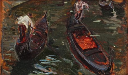 Amedeo Momo Simonetti Roma 1874 – 1922 Barche in laguna olio su tavola cm 12...