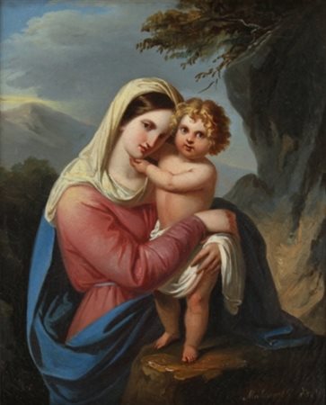 Gennaro Maldarelli Napoli 1795 circa - 1859 Madonna con Bambino, 1841 Olio su...