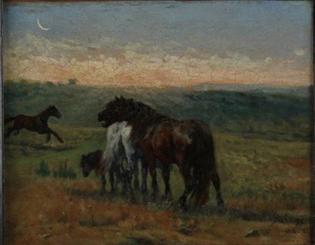 Giuseppe Raggio Chiavari 1823 – Roma 1916 Cavalli nella campagna romana olio...