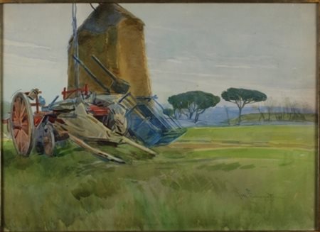 Amedeo Momo Simonetti Roma 1874 - 1922 Barrozzi a Prima Porta aquerello cm 42...