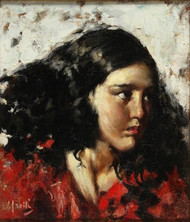 Vincenzo Irolli Napoli 1860 – 1949 Giovane donna Olio su tela, cm. 35 x 30...