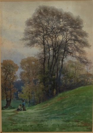 Cesare Bertolla Lucca 1845 – Roma 1920 Scorcio di Valle Giulia acquarello cm...