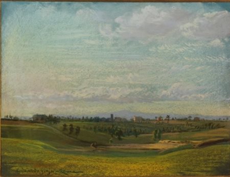 Edoardo Gioia Roma 1862 – Londra 1937 Campagna romana pastello colorato cm 24...