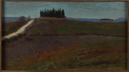 Carlo Ferrari Bergamo 1861 – Roma 1951 Cimitero a Prima Porta olio su cartone...