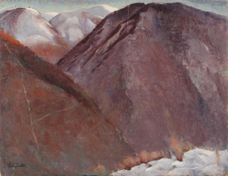 Virgilio Simonetti Roma 1897 – 1982 Montagne olio su tavola cm 39 x 50 sul...