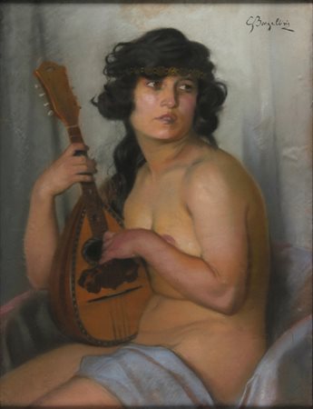Giulio Bargellini Firenze 1869 – Roma 1936 Ragazza con mandolino pastello su...