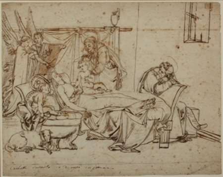 Luigi Coghetti Roma 1802 – 1884 Dormitio virginis china su carta cm 28 x 35...