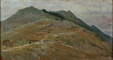 Lorenzo Cecconi Roma 1863 – 1947 Il Soratte Olio su cartone cm 35 x 42...