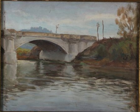 Angelo Rossi Roma 1881 – 1967 Ponte sul Tevere olio su tavola cm 50 x 40...