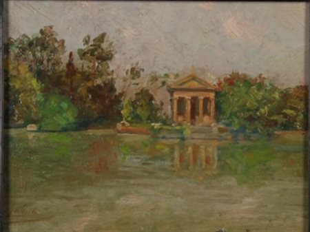 Giuseppe Lallich Spalato 1867 – Roma 1953 Laghetto di Villa Borghese olio su...