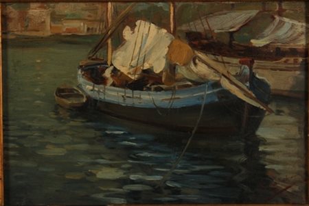 Giuseppe Lallich Spalato 1867 – Roma 1953 Barche nel porto di Ragusa olio su...