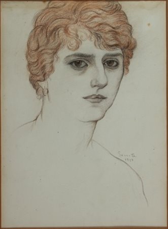 Carlo Socrate Mezzanabigli 1889 – Roma 1967 Ritratto di donna matite colorate...