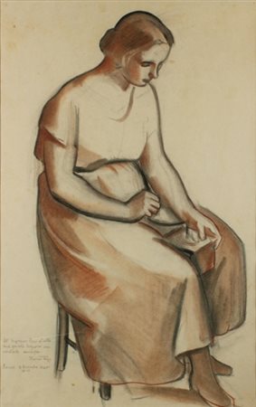 MARIO TOZZI Fossombrone, 1895 - Saint-Jean-du-Gard 1979 Donna con macinino da...