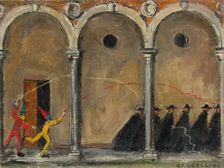 GIANFILIPPO USELLINI Milano 1903 - Arona 1971 Carnevale con pretini Olio su...