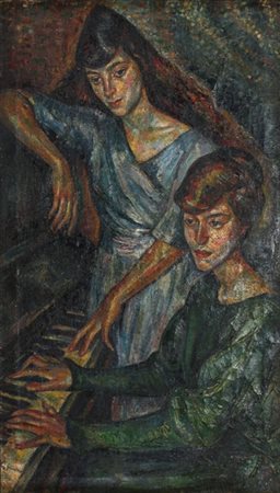 GIGI CUNIOLO Tortona 1903 - 1976 Figure di donne al pianoforte, 1930 ca. Olio...