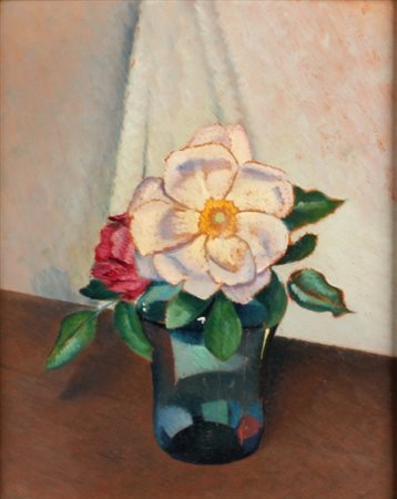 VALENTINO GHIGLIA Firenze 1903 - 1960 Fiori in vaso di vetro Olio su cartone,...