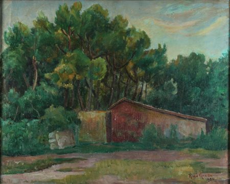 RAFFAELE DE GRADA Milano 1885 - 1957 Paesaggio, 1954 Olio su tela cm. 60 x 75...