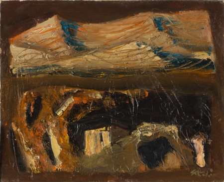 MARIO SIRONI Sassari 1885 - Milano 1961 Paesaggio con moltiblicazione, 1950...