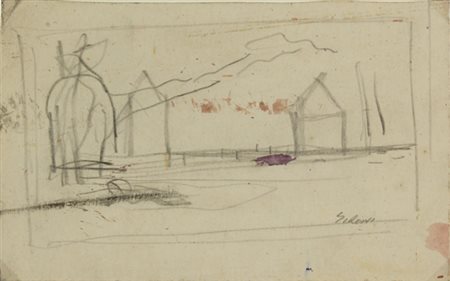 MARIO SIRONI Sassari 1885 - Milano 1961 Paesaggio, 1935 ca. Sketch a matita...