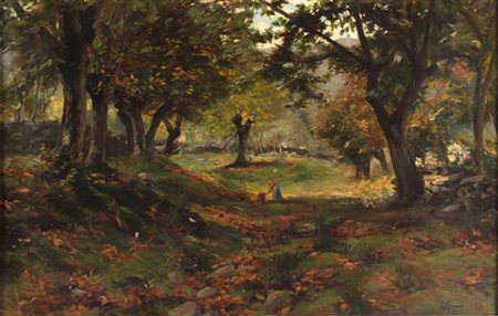 LORENZO GIGNOUS Modena 1862 - Porto Ceresio 1958 Contadina nel bosco Olio su...