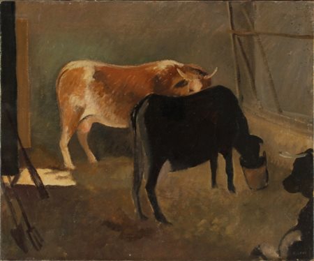 CARLO LEVI Torino 1902- Roma 1975 Tori nella stalla, 1927 ca. Olio su tela...