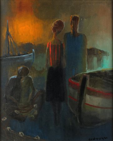 ELIANO FANTUZZI Modena 1909 - Verona 1987 La pesca, 1955 ca. Olio su tela,...