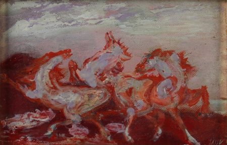 ALIGI SASSU Milano 1912 - Palma de Majorca 2000 Paesaggio con cavalli Olio su...