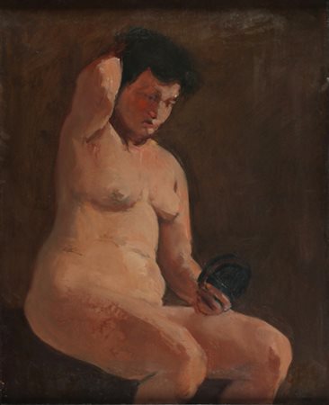 ALBERTO ZIVERI Roma 1908 - 1990 Donna allo specchio, 1950 Olio su tela cm. 80...