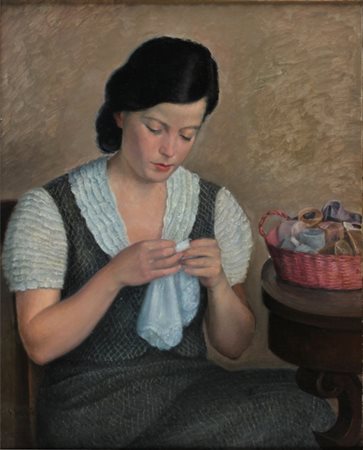 CARLO SOCRATE Pavia 1889 - Roma 1967 Ricamatrice, 1932 Olio su tela, cm. 76 x...