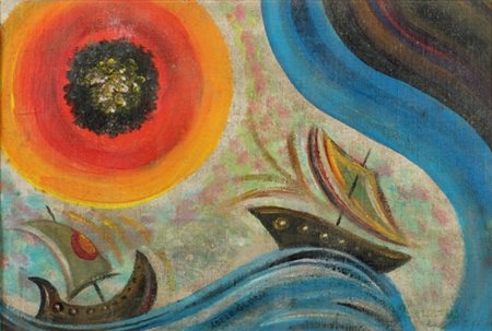 ADELE GLORIA Catania 1910 - Roma 1984 Tramonto, 1940 ca. Olio su tela libera...