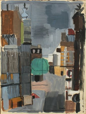 ANTONIO SCORDIA Santa Fè 1918 - Roma 1989 Scorcio di città, 1950 ca. Olio...