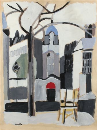 ANTONIO SCORDIA Santa Fè 1918 - Roma 1989 Scorcio di città, 1950 ca. Olio...