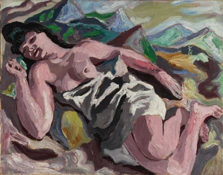 CARLO LEVI Torino 1902- Roma 1975 Figura di donna sdraiata, 1935 ca. Olio su...
