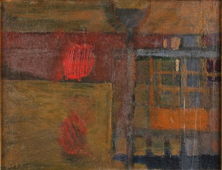 BRUNO SAETTI Bologna 1902 - 1984 Piccolo paesaggio col sole, 1957 Olio su...
