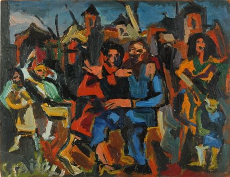 CARLO CAROLI Napoli 1920 Figure in città, 1962 Olio materico su masonite, cm....