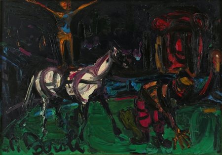 CARLO CAROLI Napoli 1920 Il circo, 1958 Olio materico su tela, cm. 70 x 100...