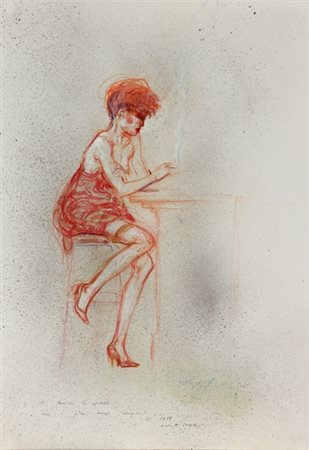 ALBERTO SUGHI Cesena 1928 - Roma 2012 Donna al bar, 1988 Sanguigna e...