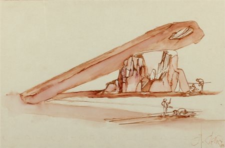 FABRIZIO CLERICI Milano 1913 - Roma 1993 Paesaggio con figure, 1985...