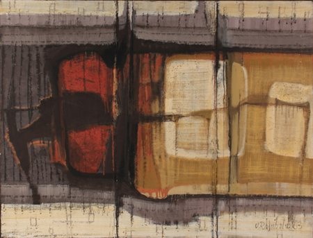 UGO RAMBALDI Spoleto 1910 Spazio rosso, 1963 Olio su tela cm. 95 x 125 Firma...