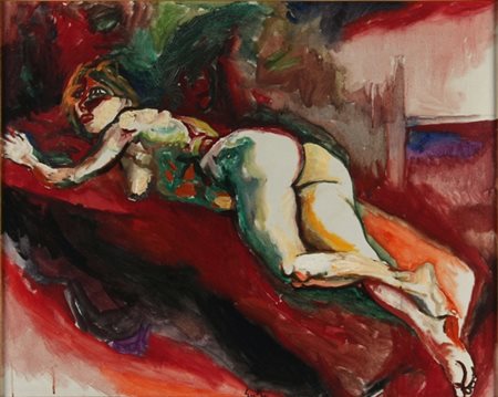 RENATO GUTTUSO Bagheria 1912 - Roma 1987 Nudo, 1960 Olio su tela cm. 65,5 x...